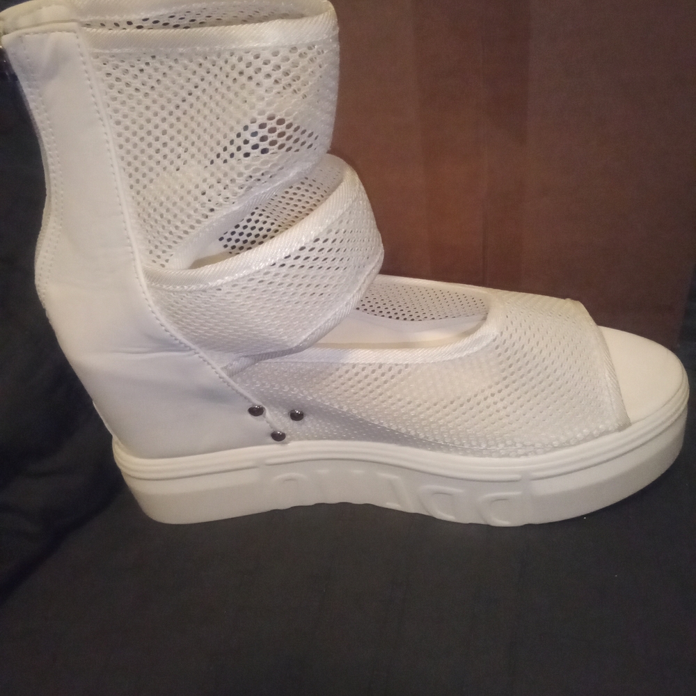 White Mesh High-Top Sneakers